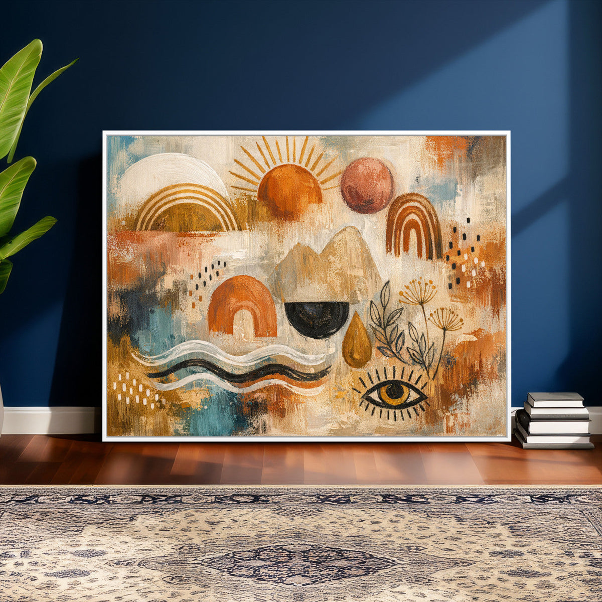 Geometric Boho Abstract Wall Art Canvas Print, Orange Blue