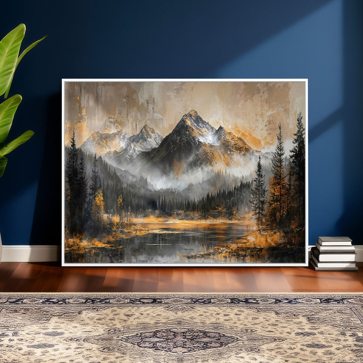 Mountain Lake Canvas Wall Art — Rustic Forest Landscape