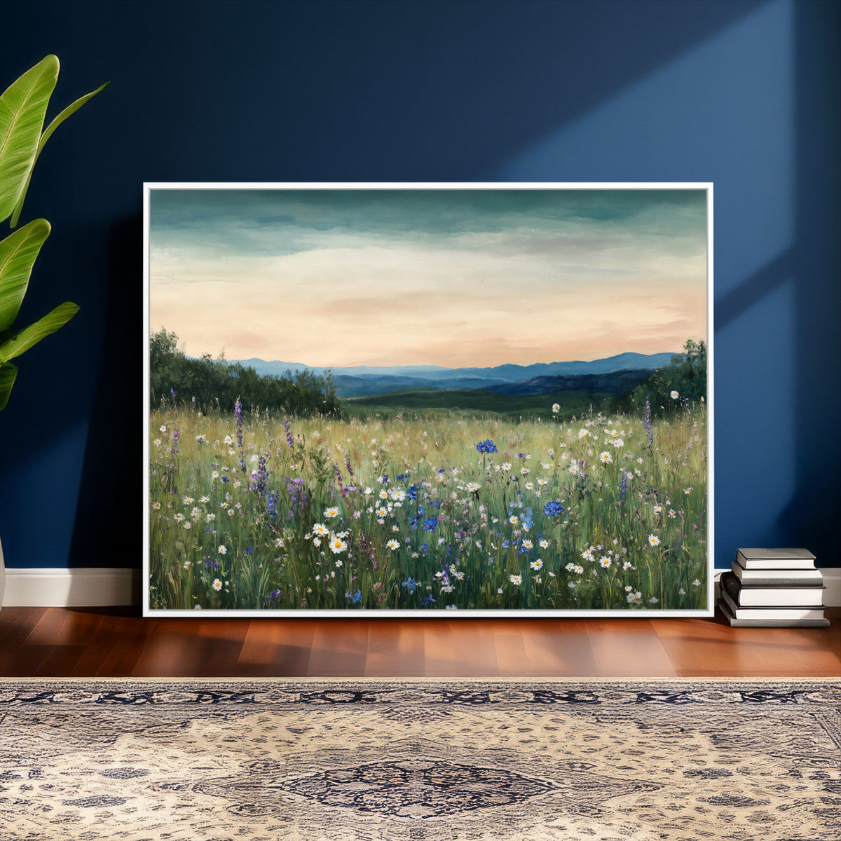 Wildflower Meadow Oil Painting Canvas — Daisy Lavender