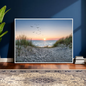Sandy Dune Path Sunset Canvas Wall Art — Seagulls Beach