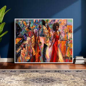 African American Jazz Singer Canvas Art — Red Dress Black