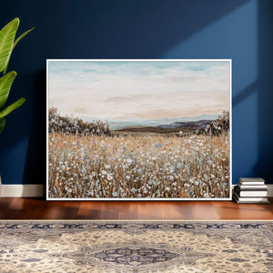 Neutral Wildflower Field Canvas Wall Art — Beige Earth Tone