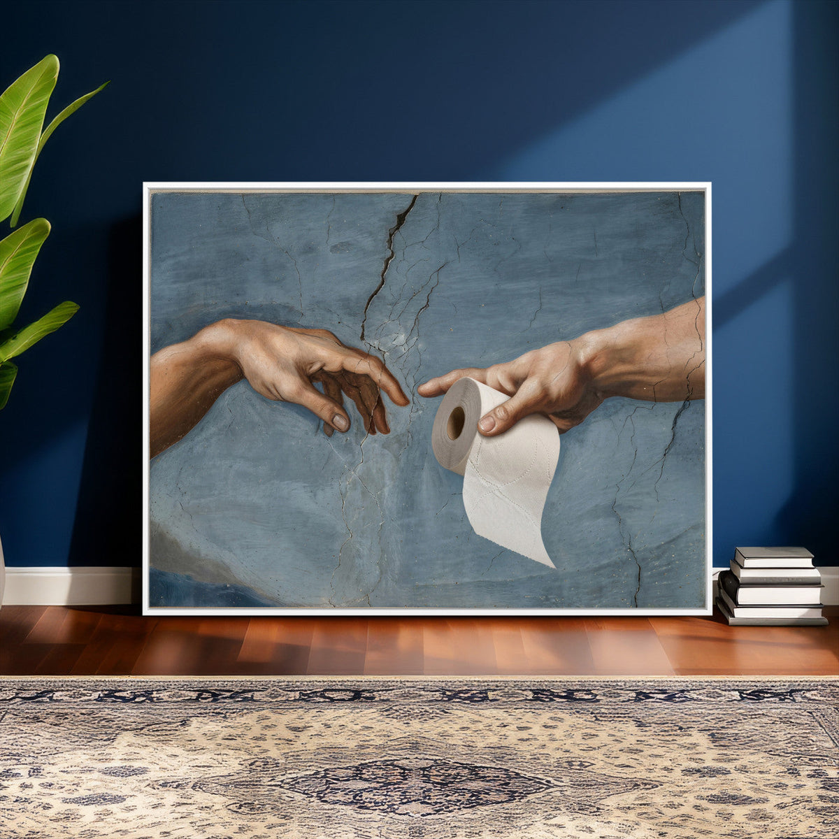 Funny Bathroom Canvas Wall Art, Michelangelo Creation of