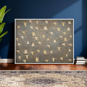 Flying Birds Canvas Wall Art, Vintage Bird Flock Pattern