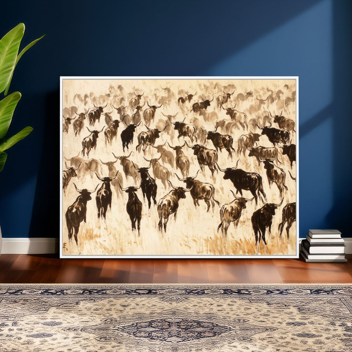 Texas Longhorn Sepia Canvas Wall Art, Western Cattle