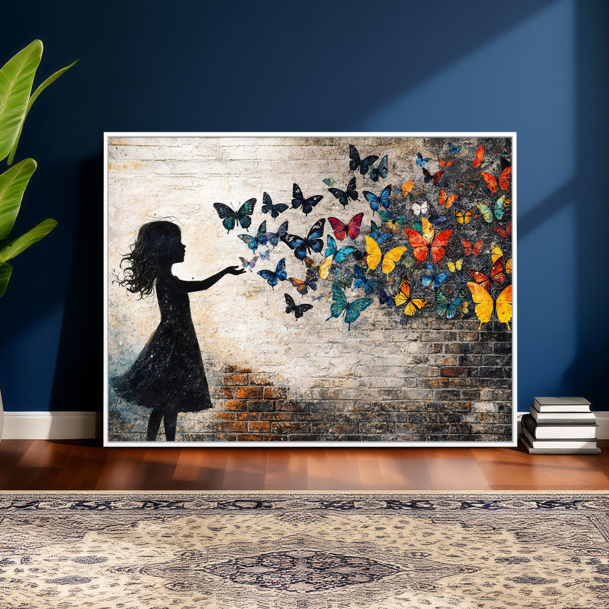 Banksy Butterfly Girl Wall Art Canvas Print, Framed Street