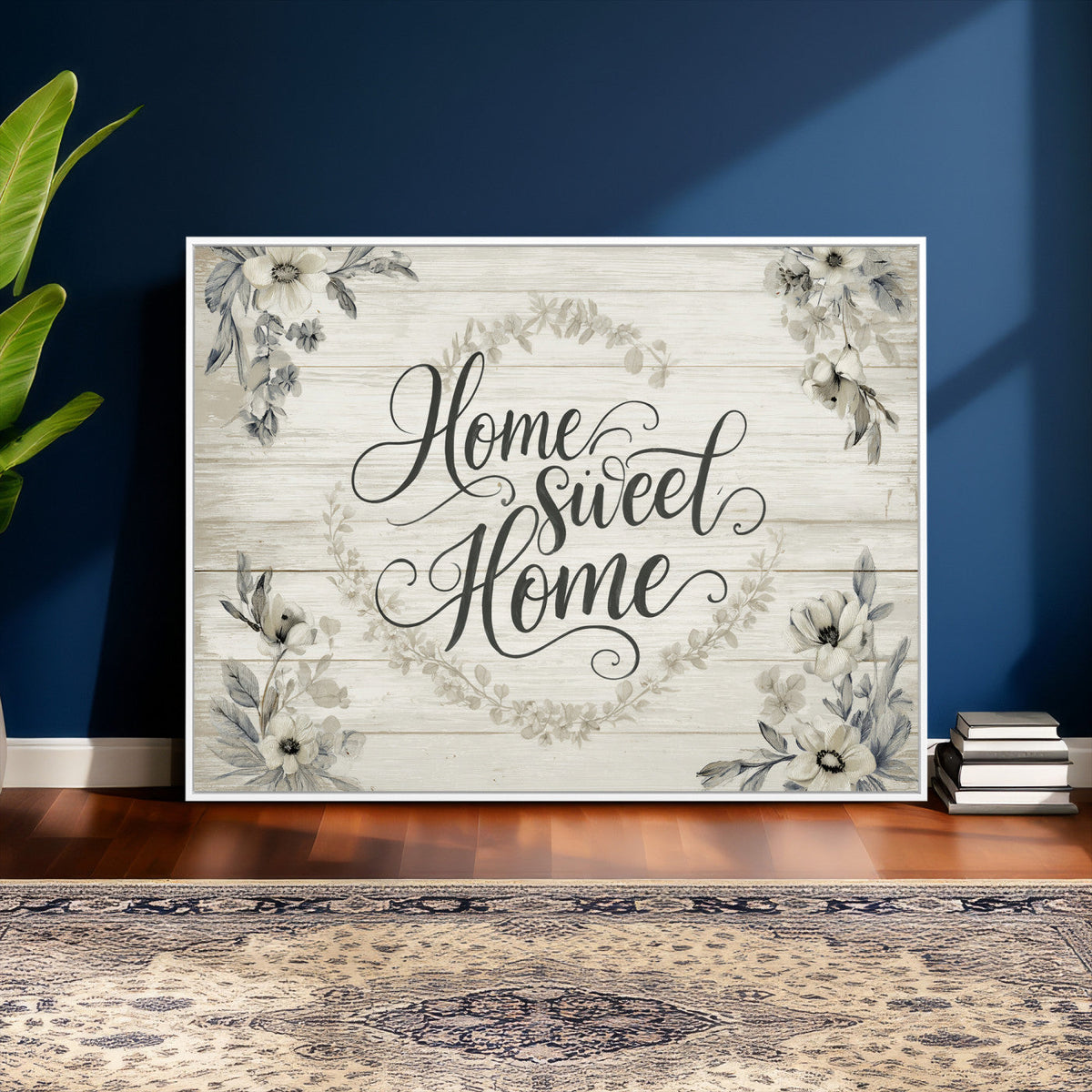 Home Sweet Home Wall Art Canvas Print, Floral Farmhouse