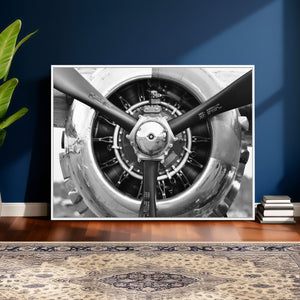 Vintage Propeller Plane Wall Art Canvas Print, Black and
