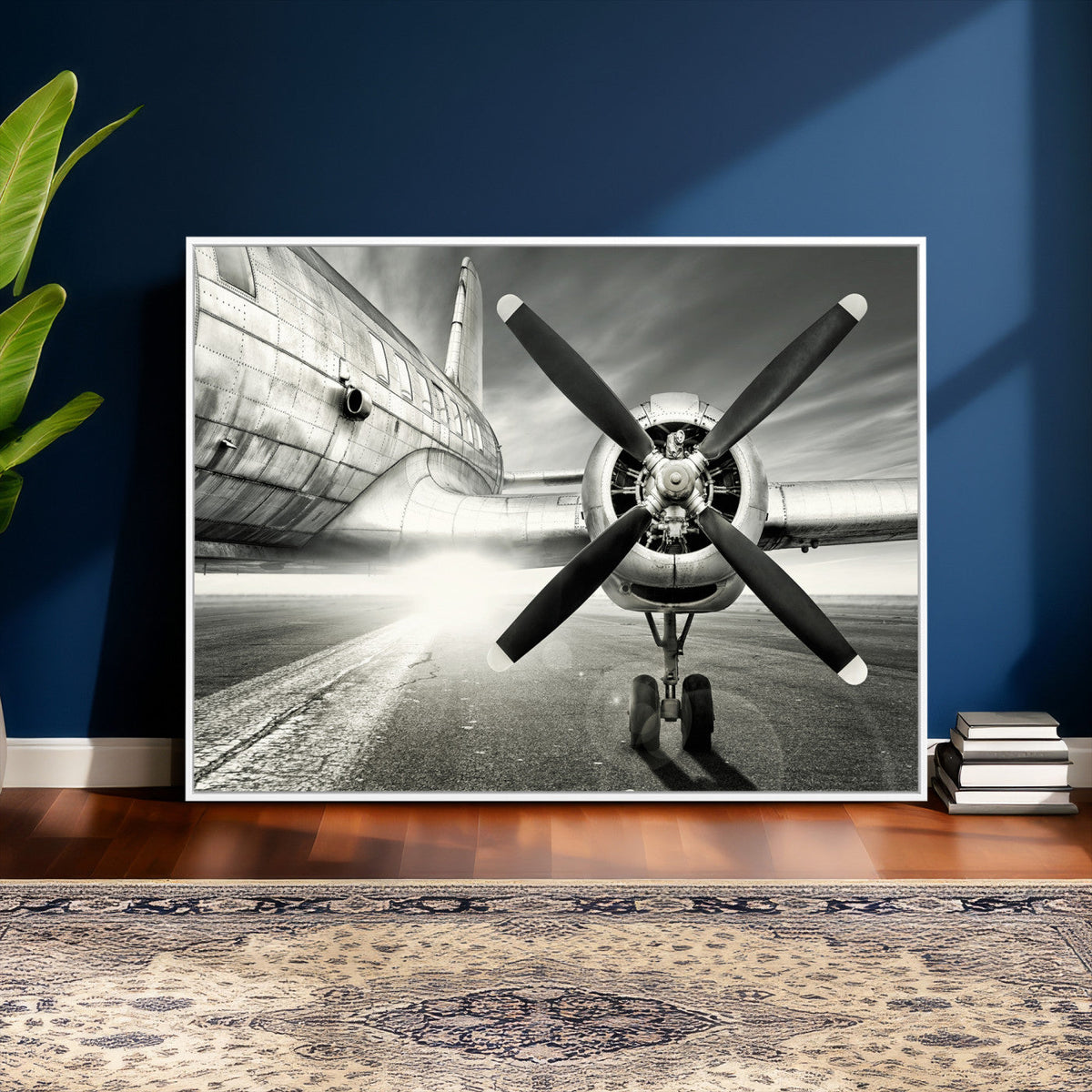Vintage Airplane Wall Art Canvas Print, Black and White