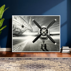Vintage Airplane Wall Art Canvas Print, Black and White