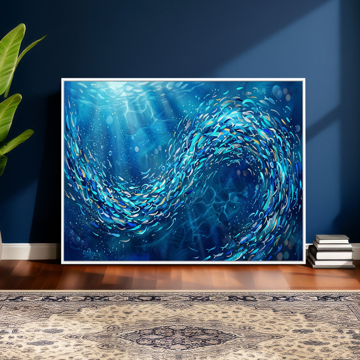 School of Fish Canvas Print | Blue Ocean Underwater Wall Art