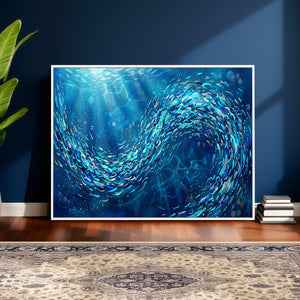 School of Fish Canvas Print | Blue Ocean Underwater Wall Art