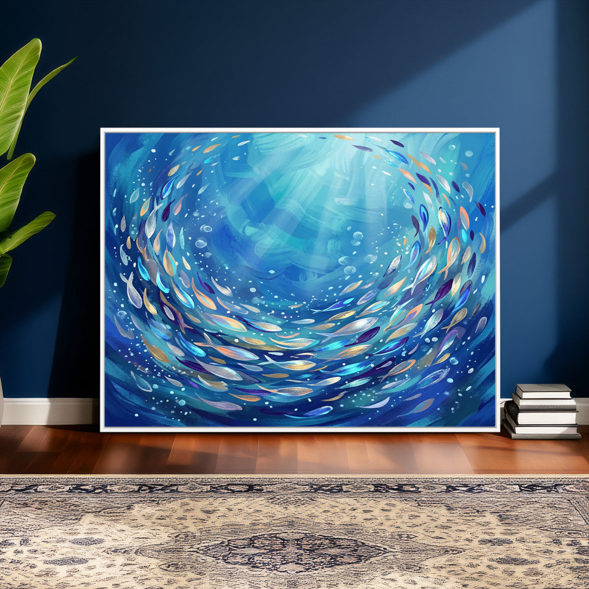 School of Fish Canvas Print | Blue Ocean Underwater Wall Art
