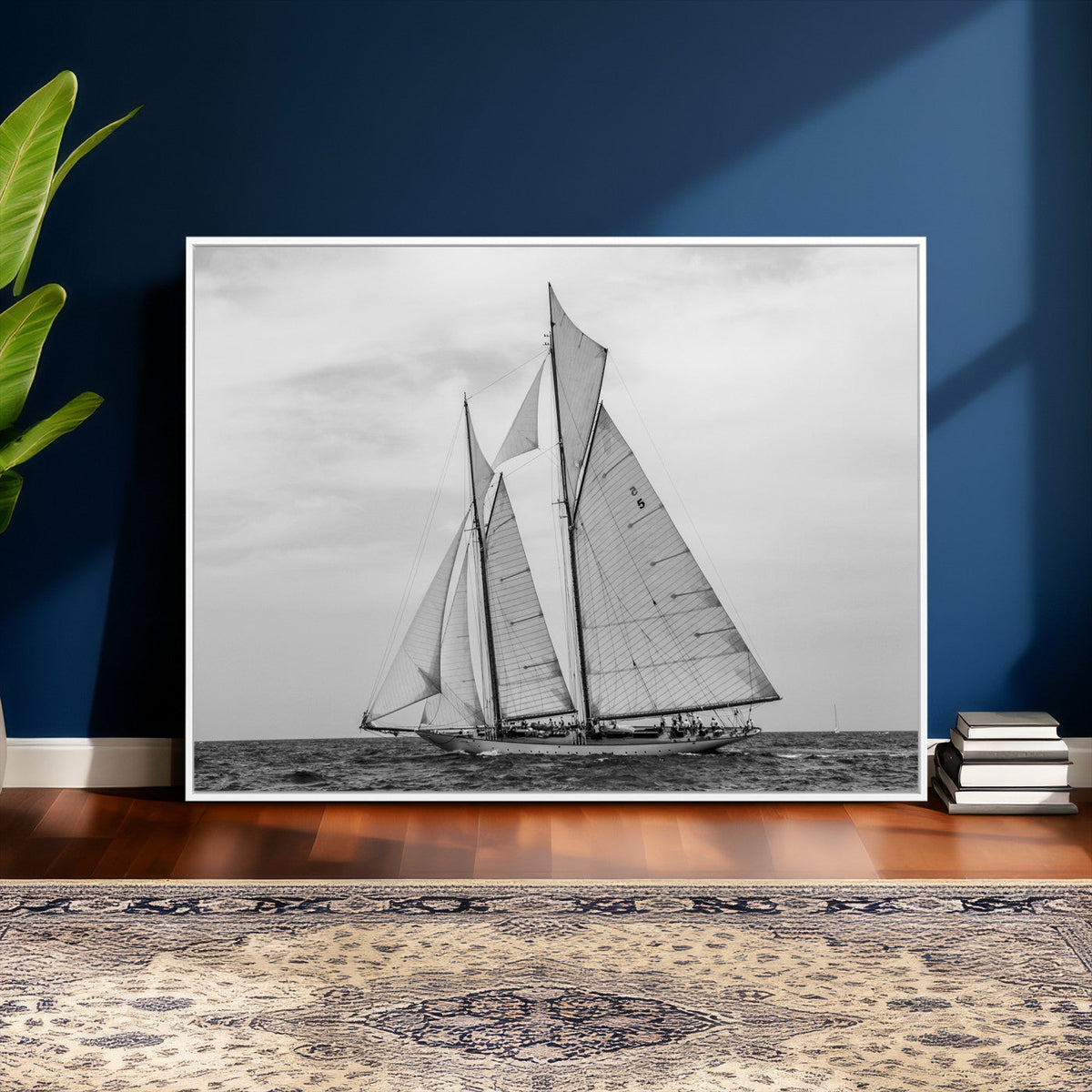 Vintage Sailboat Wall Art Canvas Print, Black and White