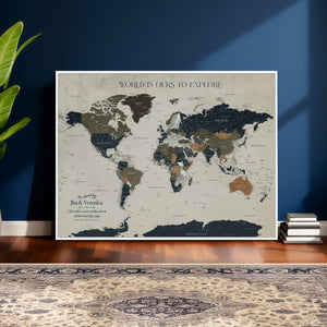 Custom Push Pin World Map Wall Art Canvas Print –