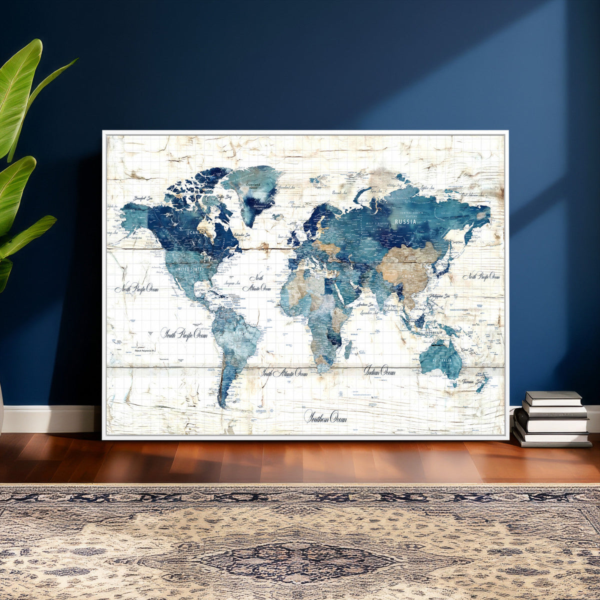 Watercolor World Map Canvas Wall Art Print – Abstract