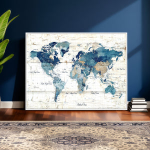 Watercolor World Map Canvas Wall Art Print – Abstract