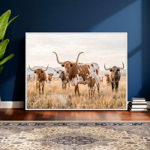 Texas Longhorn Canvas Wall Art, Rustic Farm Animal Photography Print, Farmhouse Country Decor, Western Ranch Art