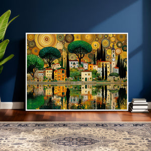 Gustav Klimt Golden Cityscape Wall Art Canvas Print,