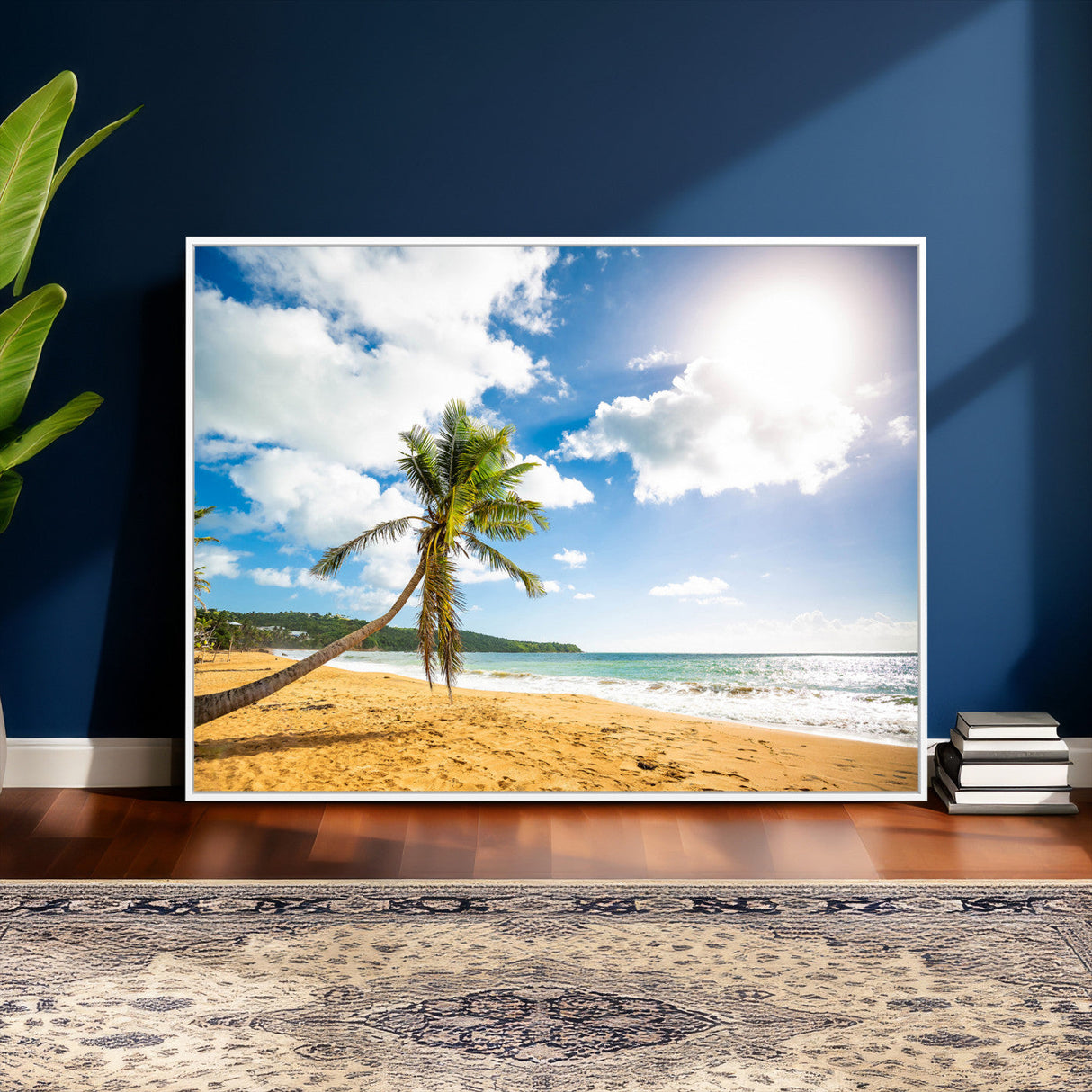 Tropical Beach Canvas Wall Art, Palm Tree Ocean Photo Print, Coastal Living Room Decor, Turquoise Sea Beach House Art, Summer Wall Art