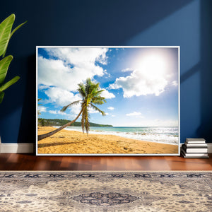 Tropical Beach Canvas Wall Art, Palm Tree Ocean Photo Print, Coastal Living Room Decor, Turquoise Sea Beach House Art, Summer Wall Art