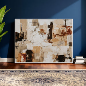 Blue Teal Abstract Canvas Wall Art, Modern Textured Painting Print, Navy Orange White Contemporary Art, Neutral Living Room Decor, Office Art