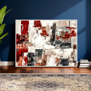 Blue Teal Abstract Canvas Wall Art, Modern Textured Painting Print, Navy Orange White Contemporary Art, Neutral Living Room Decor, Office Art