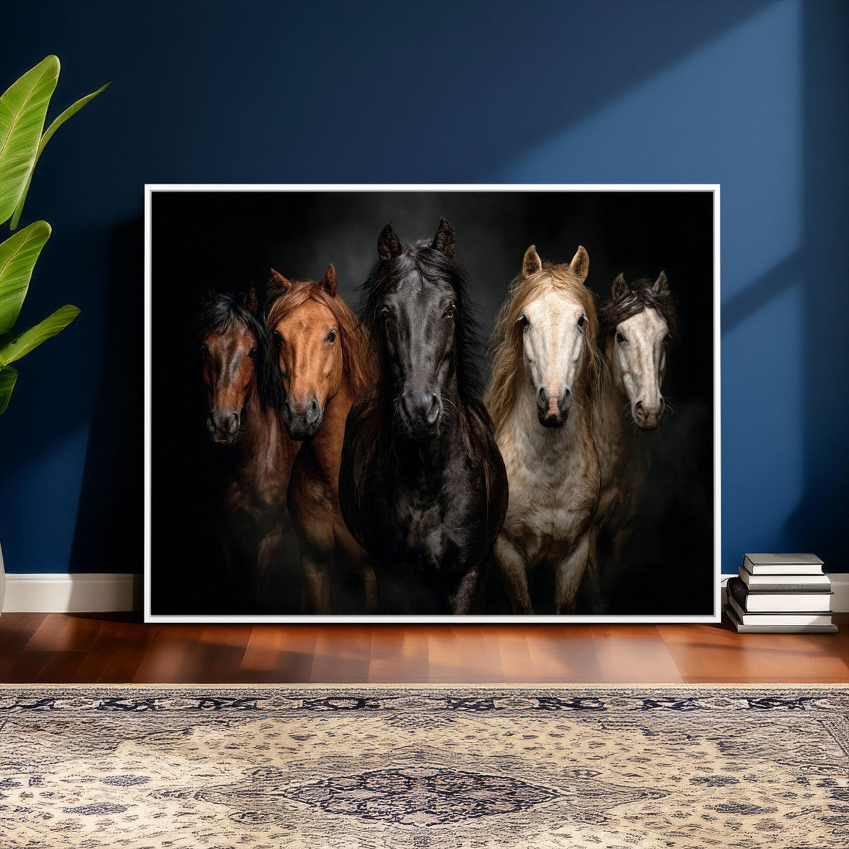 Horse Wall Art Canvas Print, Wild Horses Portrait Photography, Dramatic Equestrian Decor, Black Brown White Horse Herd, Rustic Ranch Art