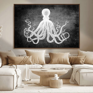 Black White Octopus Wall Art Canvas Print