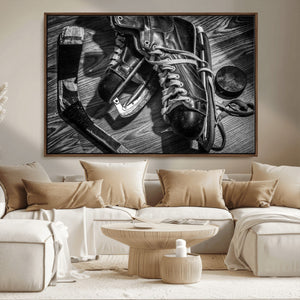 Old Pair of Mens Skates Wall Art Canvas, Men Skates Wall Art