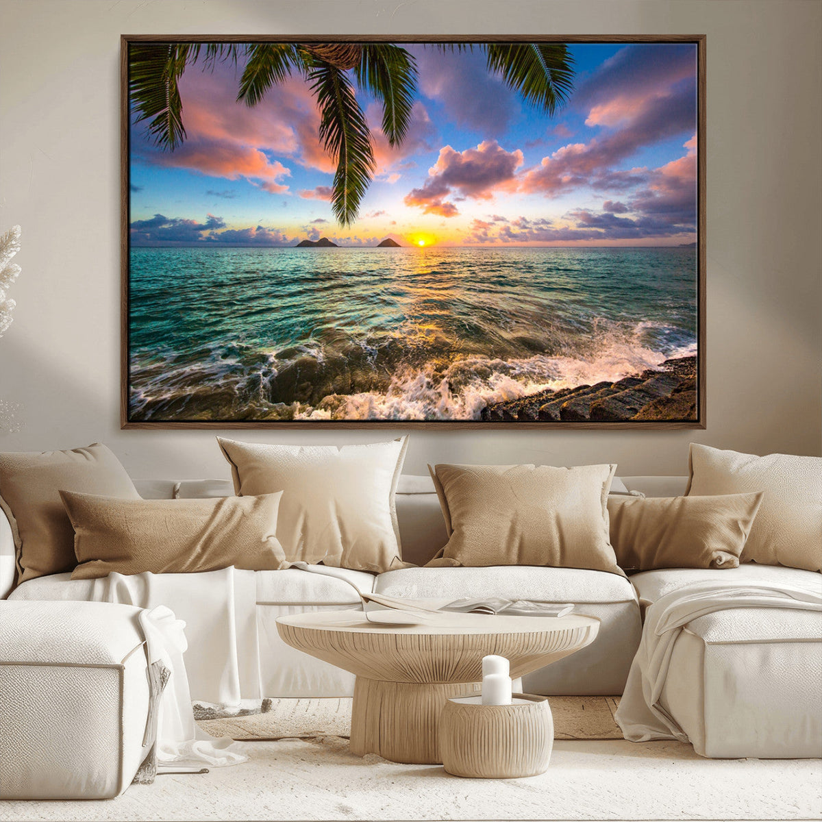 Framed Tropical Sunset Art Canvas Print