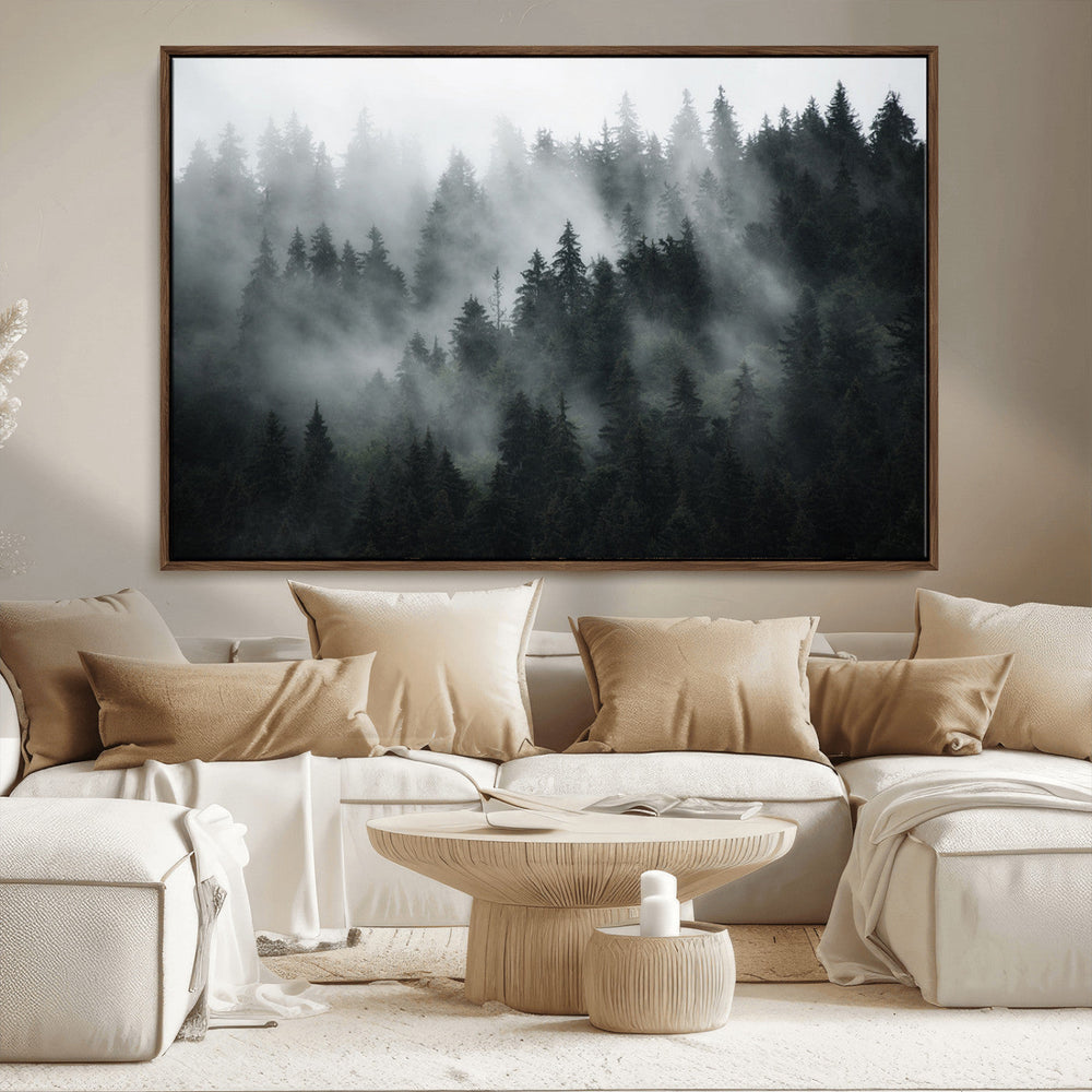 Foggy Forest Wall Art Canvas Print | 3 Panel Large Misty