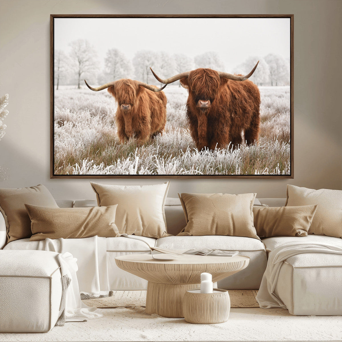 Longhorn Cattle Wall Art Canvas Print, Framed Farmhouse