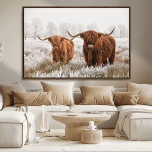 Longhorn Cattle Wall Art Canvas Print, Framed Farmhouse