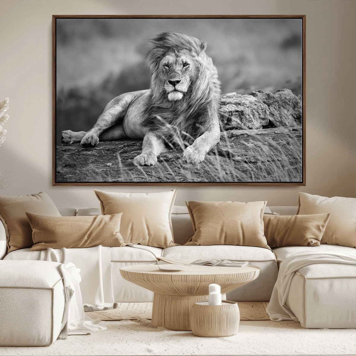 King Forest Lion Wall Art Canvas Print – Framed Majestic