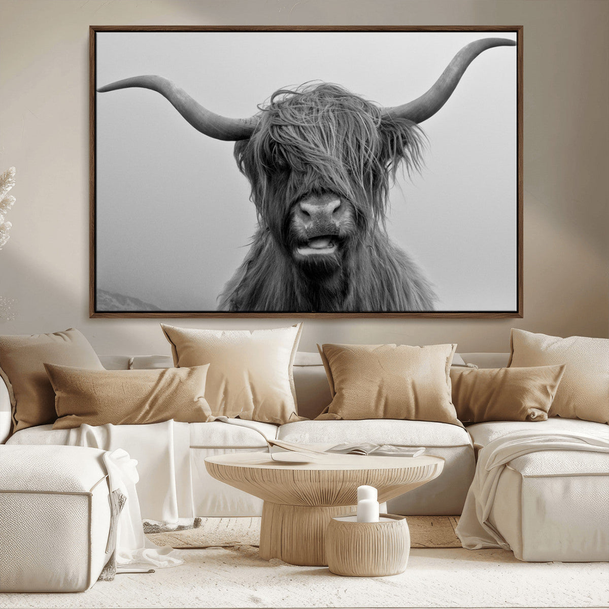 Texas Cow Wall Art Canvas, Texas Longhorn Cattle Canvas