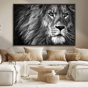 Black and White Lion Canvas Wall Art Print – Wildlife
