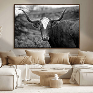 Western Home Wall Art Canvas Print, Framed Texas Longhorn