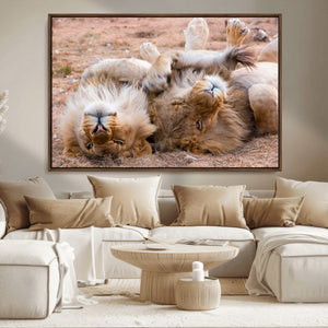 Lion Pair Wall Art Canvas Print – Framed Wildlife Scene with