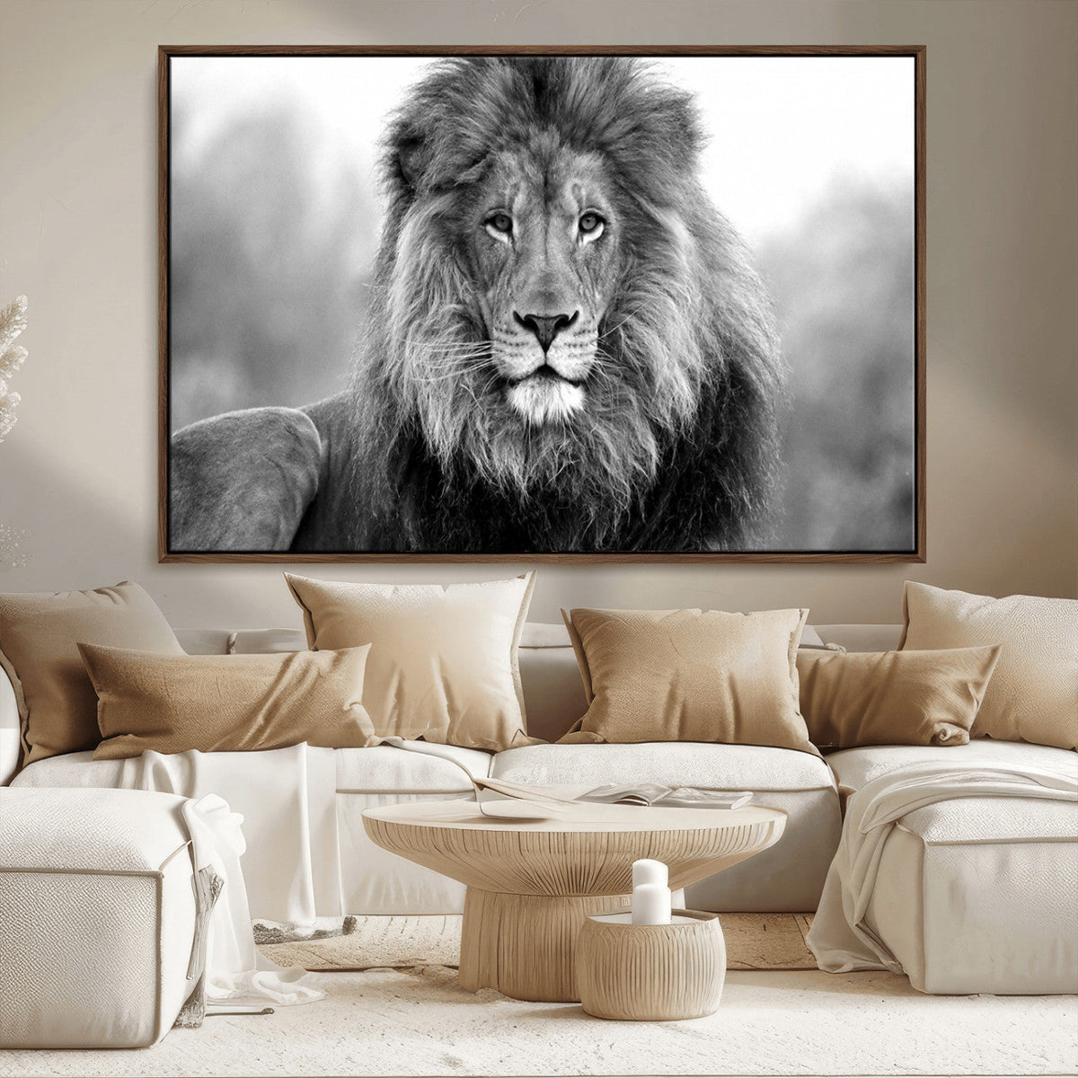 Black and White Lion Canvas Wall Art – Animal Print Artwork