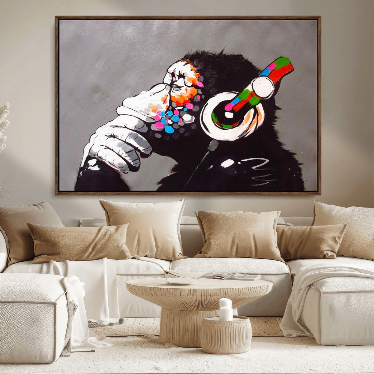 Dj Monkey Listening to Music Wall Art Print | Banksy Monkey