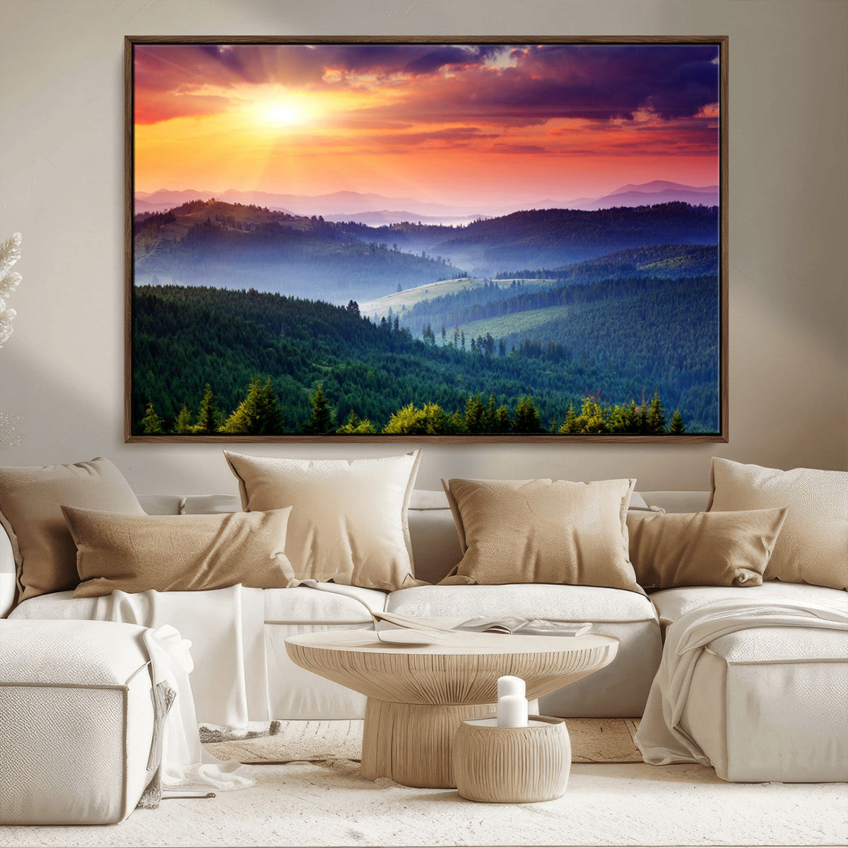 Mountain and Sunset Wall Art Canvas Print