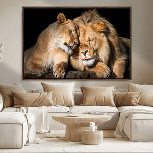Lion and Lioness Wall Art Canvas Print – Framed African