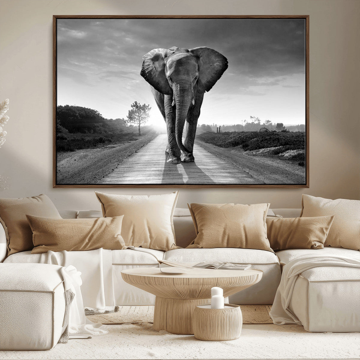 Black and White Elephant Wall Art Canvas Print