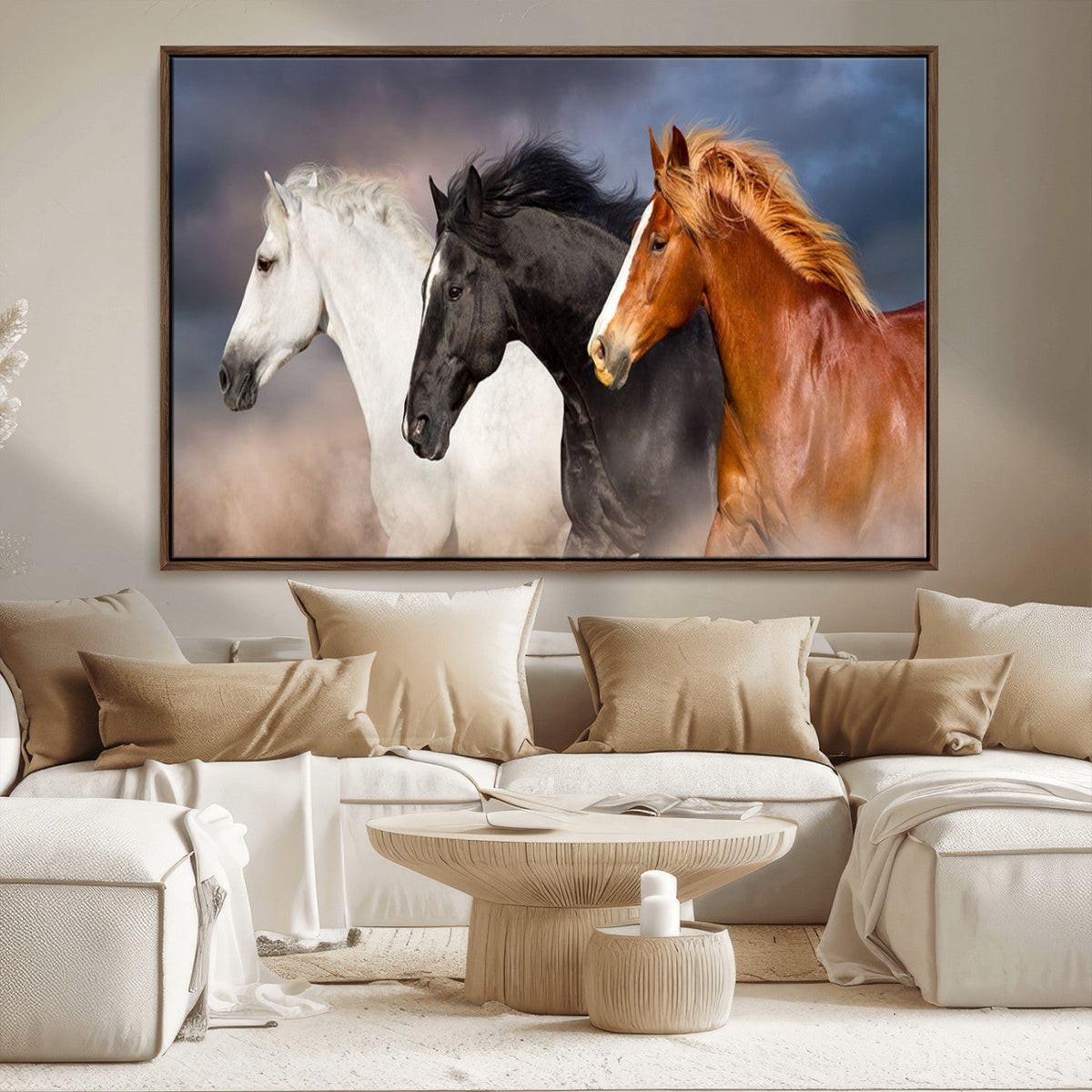 Animal Wall Art Three Horses Farmhouse Art Canvas, Framed