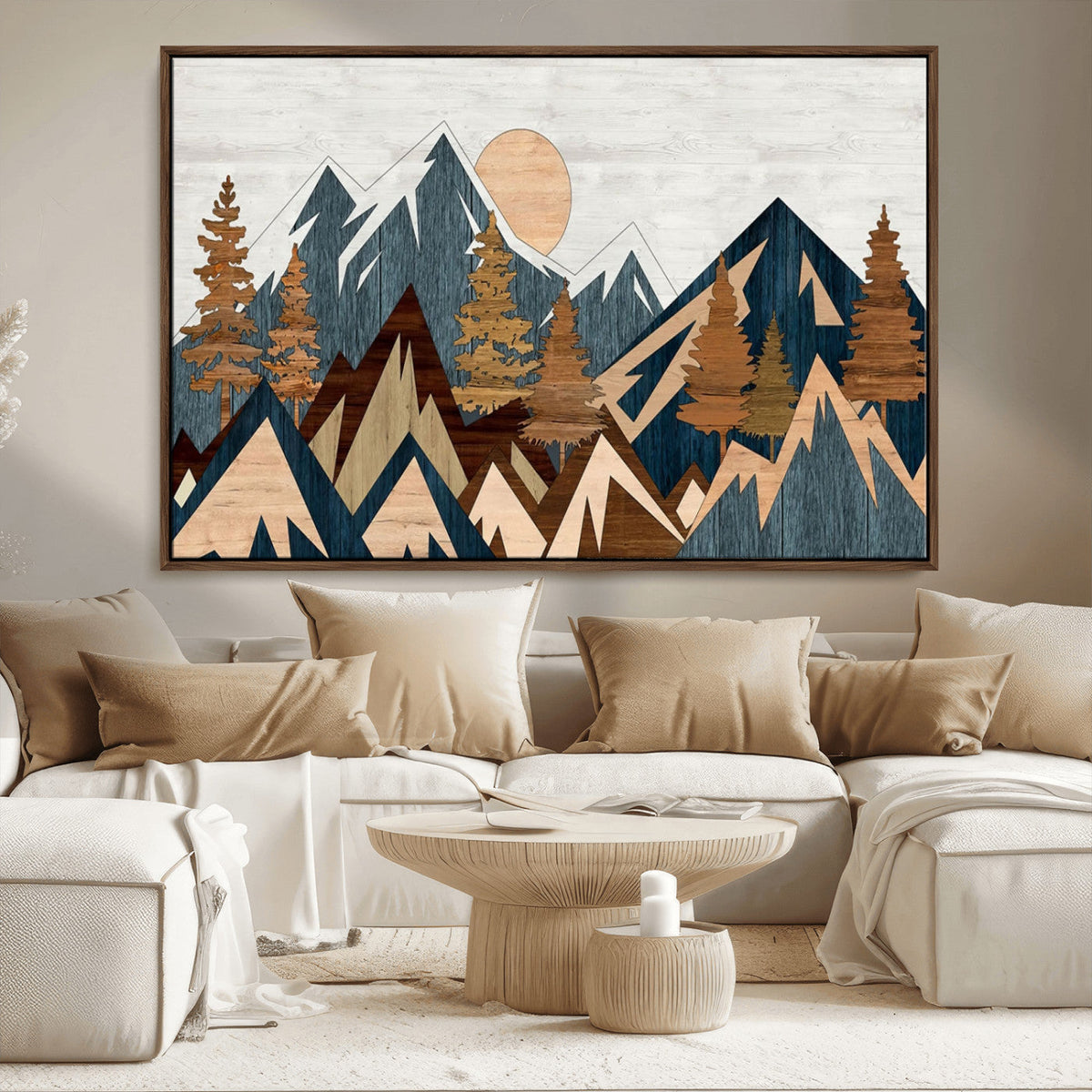 Abstract Wood Panel Effect Mountain Range Top Wall Art