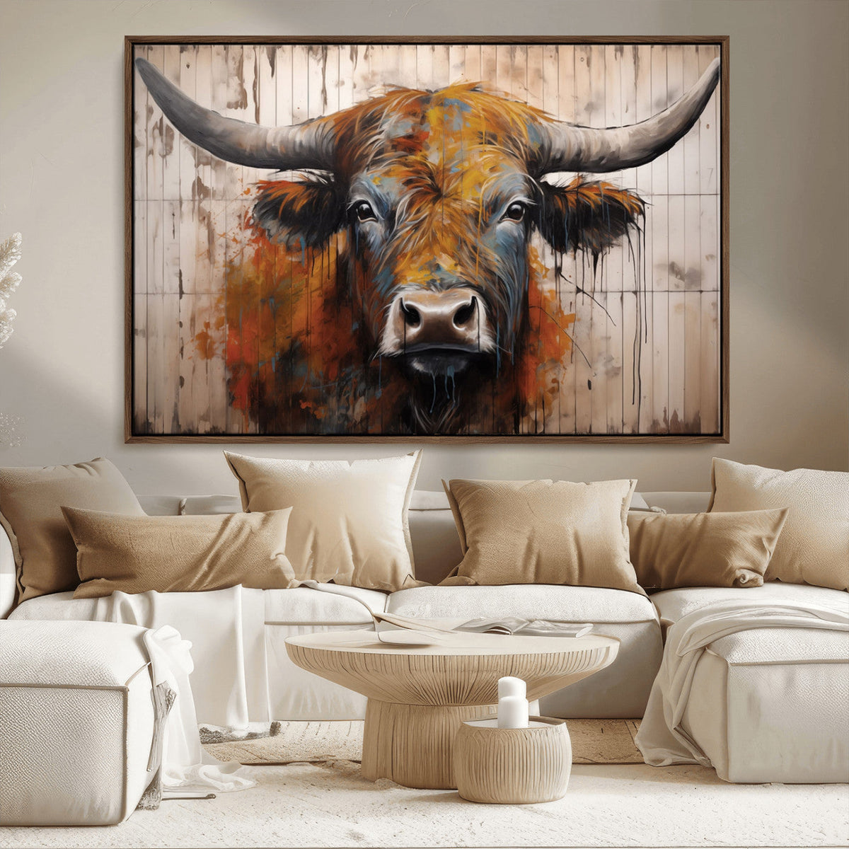 Abstract Bull Highland Cow Canvas Wall Art Print – Vibrant