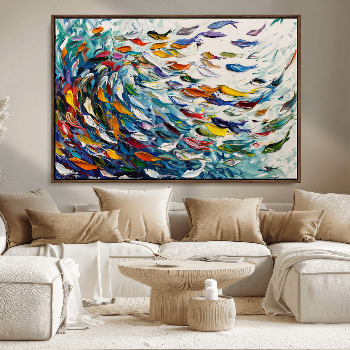 Modern Abstract Fish Shoal Wall Art Canvas Print, Colorful