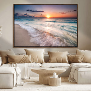 Sunset Beach Wall Art – Soothing Coastal Landscape, Ready to