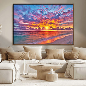 Vibrant Sunset Beach Wall Art - Ocean Sunset Canvas Print |